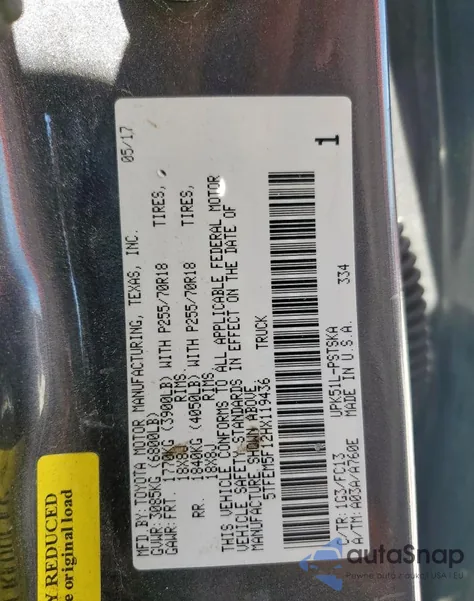 2017 Toyota Tundra Crewmax Sr5 из США, поврежденный, VIN 5TFEM5F12HX119436